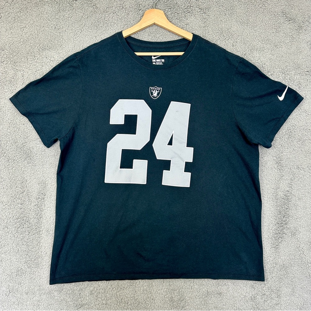 NFL Oakland Raiders Football Team #24 Marshawn Lynch Nike Cotton T-shirt Men’s